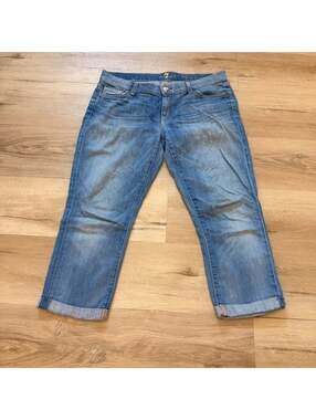 7 for All Mankind the Skinny Crop & Roll Jeans Light Wash Women's 30